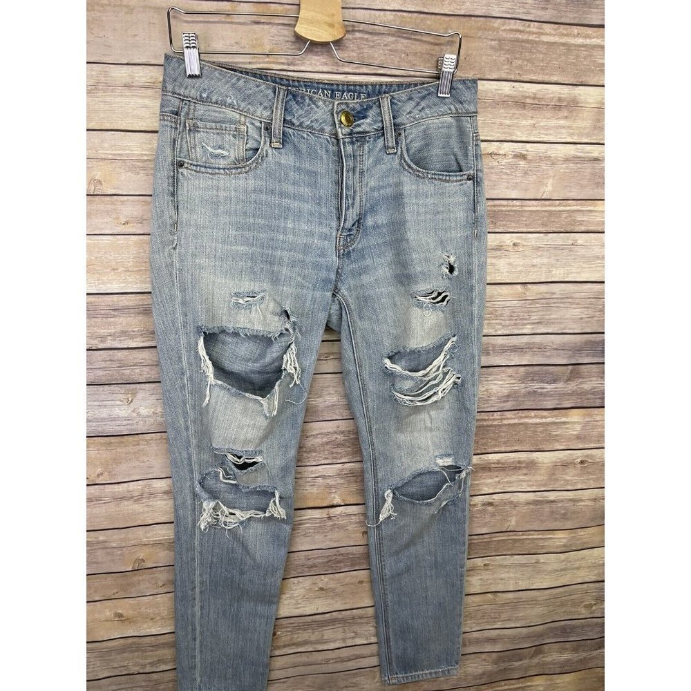 American Eagle Womens 0 Tomgirl Jeans Destroyed Boho Button Fly Denim Holes - Picture 5 of 11